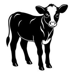 baby cow black silhouette vector, Simple silhouette Design vector icon with white background.
