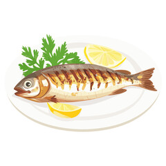 Grilled Saba with Salt illustration grilled lemon  vector