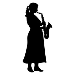 Fototapeta premium Woman play saxophone silhouette illustration black vector