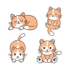 Draw banner cute cat on white for greeting card.