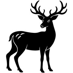 Deer black silhouette vector, Simple silhouette Design vector icon with white background.