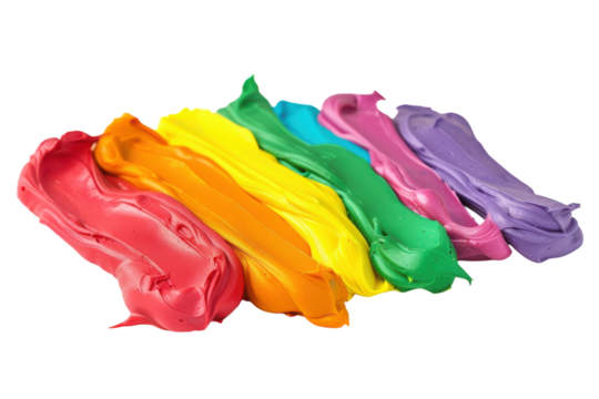 Vibrant colors of modeling clay arranged in a rainbow gradient, perfect for artistic explorations and creative designs