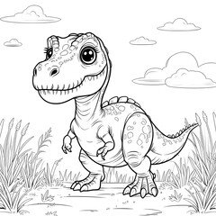 Discover the fun and adorable world of dinosaurs with this Kawaii T. Rex Coloring Page! This cute baby Tyrannosaurus Rex is designed in a simple, bold-outlined style, making it perfect for kids, toddl