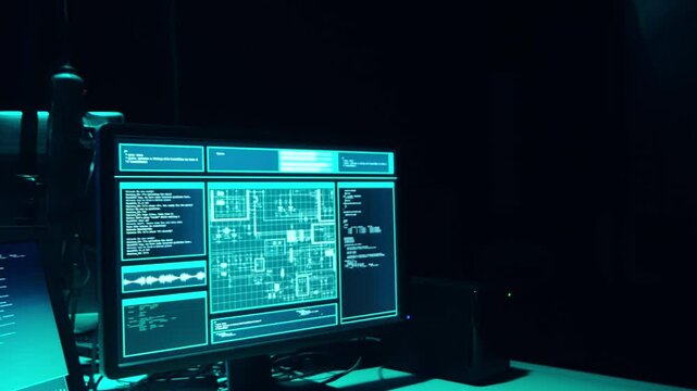 Wanted hackers coding virus ransomware using laptops and computers in the basement. Cyber attack, system breaking and malware concept.