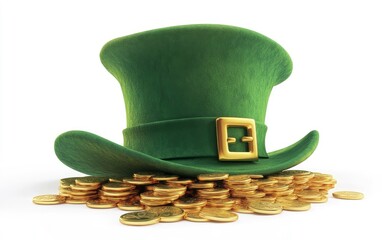 Leprechaun Hat on Gold Coins Celebrating Saint Patrick's Day