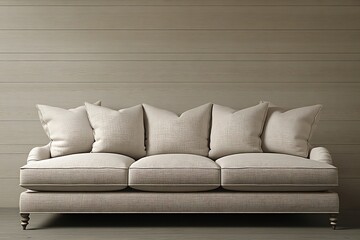 Cream sofa interior in front of wood background