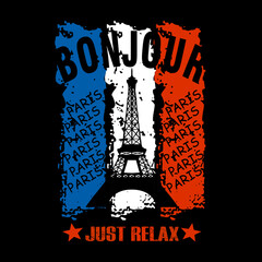 bonjour paris eiffel tower relax text france vector illustration © arisart17
