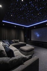 Modern home theater with star-lit ceiling