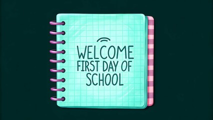 school reopening concept Colorful illustration of a notebook with "Welcome First Day of School" message.