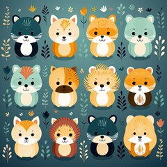 Fototapeta premium Kawaii Style Repeating Animal Illustration for Decoration