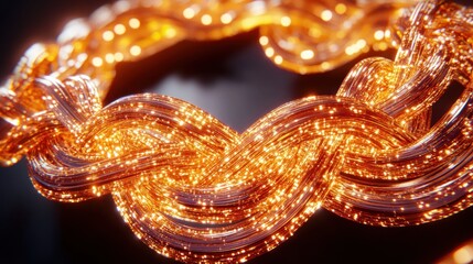 Golden Braid Abstract, Glowing, Dark Background