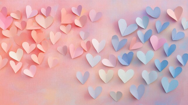 Corazones de papel en fondo pastel