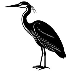 heron bird black silhouette vector, Simple silhouette Design vector icon with white background.