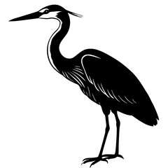 Fototapeta premium heron bird black silhouette vector, Simple silhouette Design vector icon with white background.