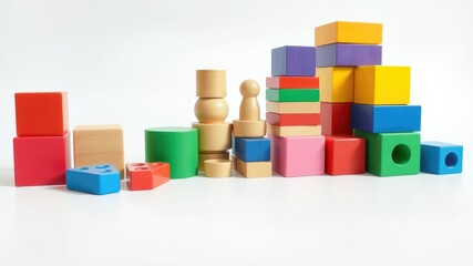 Naklejka premium Colorful wooden toy blocks, toy picture images, toys for children, children's toy backgrounds, 