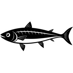 mackerel fish black silhouette vector, Simple silhouette Design vector icon with white background.