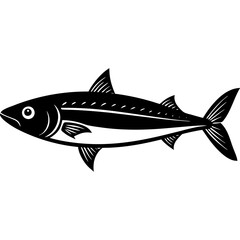 mackerel fish black silhouette vector, Simple silhouette Design vector icon with white background.