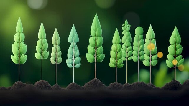 A data visualization of forest conservation efforts, showing reforestation progress with animated trees growing