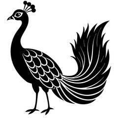 peacock black silhouette vector, Simple silhouette Design vector icon with white background.