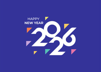 Happy New Year 2026 Greeting banner logo design illustration, Modern Creative and Colorful 2026 new year vector background