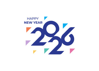 Happy New Year 2026 Greeting banner logo design illustration, Modern Creative and Colorful 2026 new year vector background