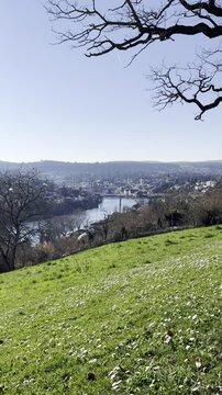 Schaffhausen vom Aussichtspunkt, Fr&uuml;hlingstag, Rhein