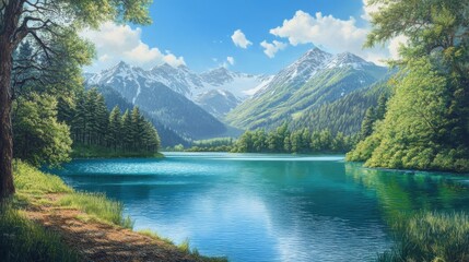 Fototapeta premium Paisaje montañas lago naturaleza