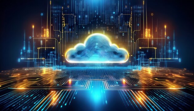 Digital informational technology web futuristic hologram with cloud icon