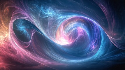 Abstract swirling nebula, cosmic energy flow, vibrant colors, dark background, design element