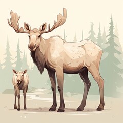 Fototapeta premium Modern Geometric Moose Illustration in a Subtle Color Scheme