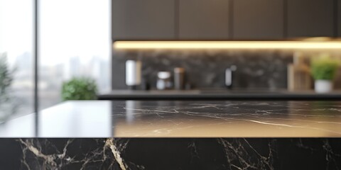 A marble countertop in a modern kitchen is displayed beautifully