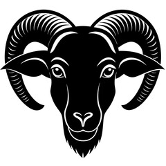 ram head black silhouette vector, Simple silhouette Design vector icon with white background.