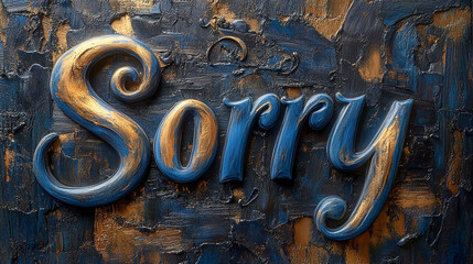 old metal door handle "Ornate 'Sorry' Typography: A Detailed Illustration with Gold Lettering and Blue Accents, Conveying a Sincere Apology."