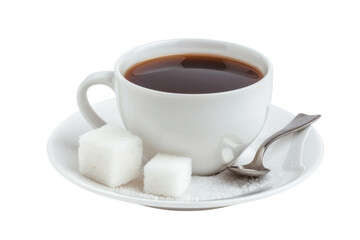 Fototapeta premium Morning ritual with a warm cup of coffee and sugar cubes on a sleek white plate inviting comfort and conversation