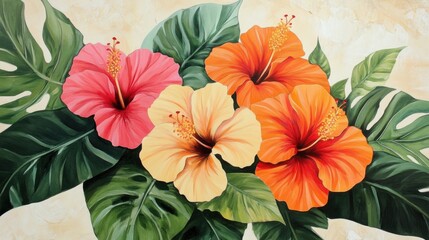Fototapeta premium Cuadro de flores hibisco