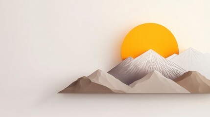 Elegant Paper Cut Mountain Landscape with Sun in Soft Color Palette
