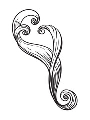 Hand drawing ornate baroque design element. Engraved damask pattern, vintage ornament. Isolated monochrome vector illustration on a white background. For design, print, fabric, invitation and wedding