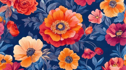 Fondo textil con flores coloridas