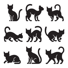 Set of black cat silhouettes
