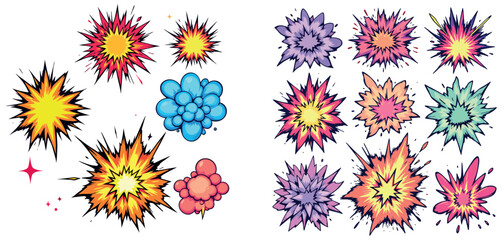 Vsai colorful explosions and clouds creating a vibrant spectacle on white background