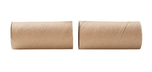 Top view set of tissue paper cores or toilet paper tubes after used out in toilet or restroom isolated with clipping path in png file format