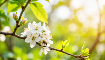 Obraz premium Budding lemon tree flowers in hazy spring light, nature's renewal
