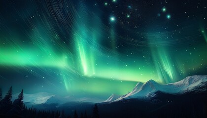 green northern lights in starry sky