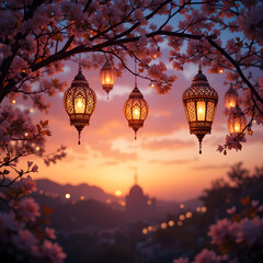 Obraz premium Sunset Lanterns: Fantasy Art