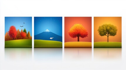 Colorful Seasonal Landscape Illustrations with Trees and Mountains