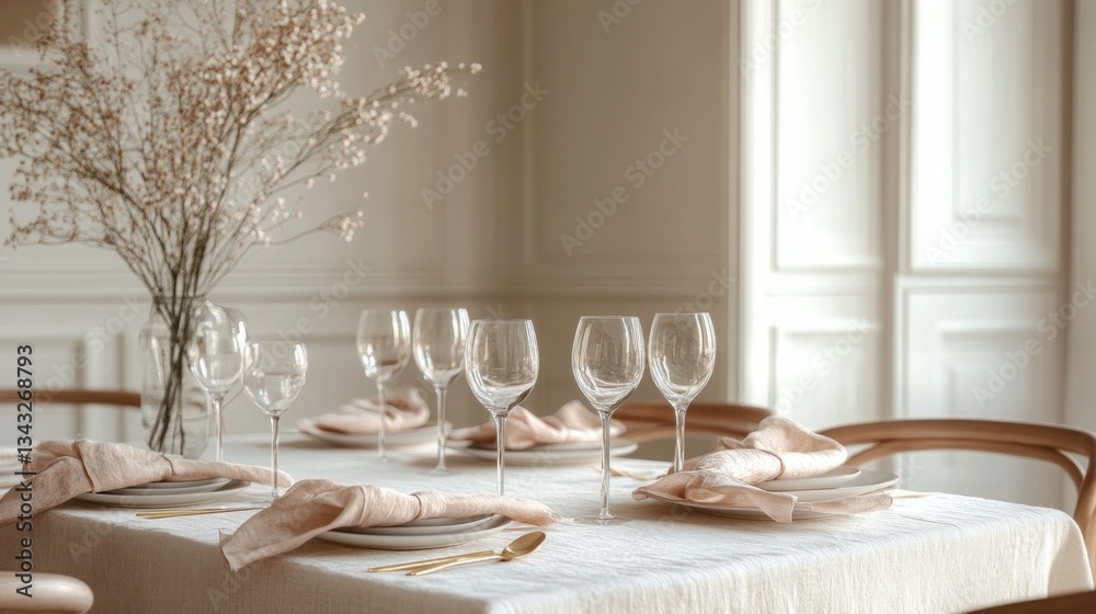 Aufkleber soft sunlight filters through the elegant room, illuminating an impeccably set dining table adorned 