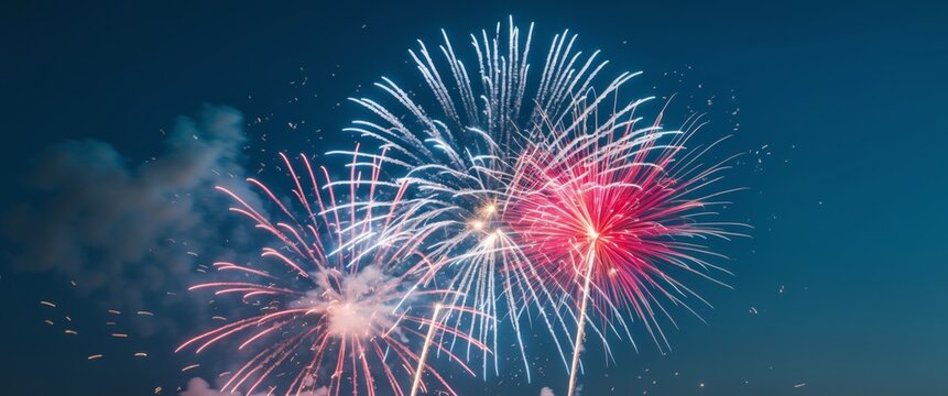 colorful red white and blue independence day fireworks.