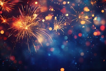 Fototapeta premium Vibrant fireworks display against a dark, starry sky.