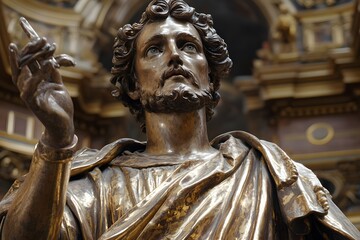 Obraz premium Golden Bronze Statue Religious Figure Sculpture Art