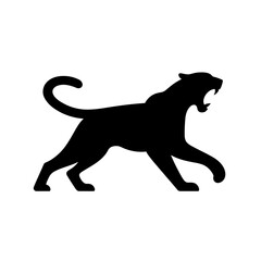 Obraz premium Roaring big cat silhouette walking on white background